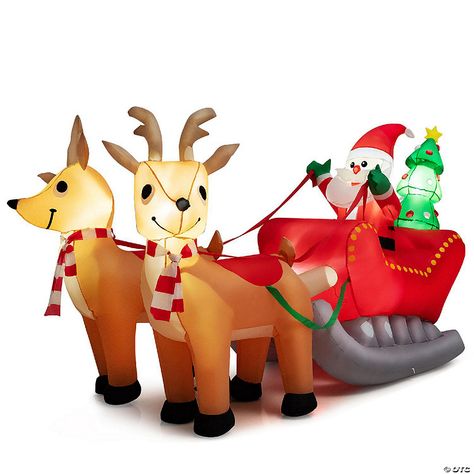 Costway 7.2 FT Inflatable Santa Claus Sleigh and Reindeer w/ LED Lights & Christmas Tree | Oriental Trading Blow Up Santa, Christmas Blow Up, Inflatable Santa, Meaningful Christmas, Inflatable Decorations, Christmas Inflatables, Air Blower, Led Christmas Lights, Santa Sleigh