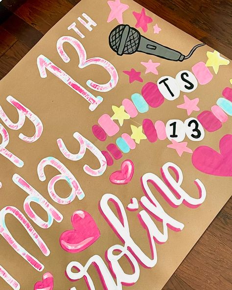 Birthday banner for the Swifties✨ Taylor Swift Birthday Banner, Happy Birthday Banners Painted, Hand Painted Birthday Banner, 16th Birthday Banner Painted, Painted Birthday Banner College, Taylor Swift Birthday, Birthday Banner, Party Time, Birthday