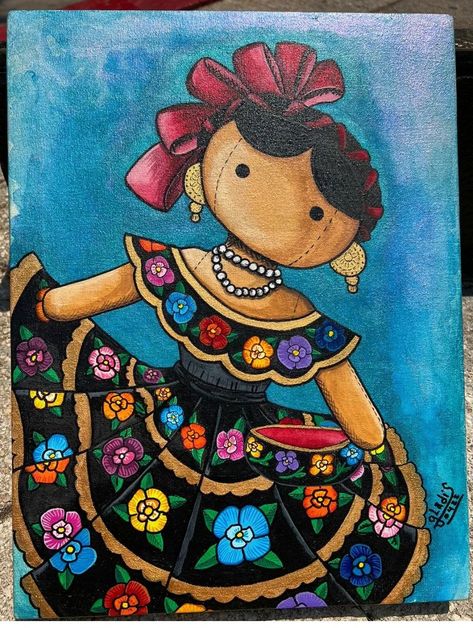 Obra original ,pintado a mano , inspirado en el traje tradicional de Chiapa de corzo en el estado de chiapas. Mexico Drawing Ideas, Mexican Illustration Art, Mexican Paintings Ideas, Mexican Drawings, Freida Kahlo, Tattoo Appointment, Hispanic Art, Mexican Paintings, Mexico Art