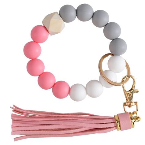 PRICES MAY VARY. Made Of High Quality:Elastic silicone material and PU leather Tassel, the beads are big,soft,sturdy and comfortable.it is lightweight. It will be suitable for long time wear. Elastic Closure: this beaded keychain bracelet is lightweight, bracelet is composed of 14 silicone beads, 1 wooden bead and 1 PU leather tassel with a metal swivel clasp hook(easy to open and close). The silicone bead is smooth and elastic, and all the beads are threaded together with a double-stranded line Silicone Keychain Bracelet, Beaded Keychain Bracelet, Bead Keyring, Silicon Beads, Silicone Bead Keychain, Key Ring Bracelet, 2025 Goals, Keychain Bracelet, Decorated Bags