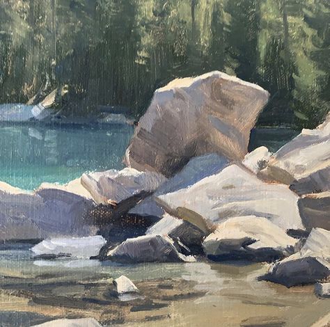 Rocks In Water Painting, Gouache Rocks, Windswept Adan, Rocks Reference, Cliff Painting, Rocks In Water, Wildlife Drawing, Mountain Landscape Photography, Art Mountains