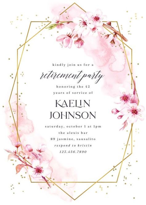 Floral Sakura - Retirement & Farewell Party Invitation Template | Greetings Island Retirement Invitation Card, Farewell Invitation Card, Farewell Invitation, Farewell Party Invitations, Online Invitation Card, Retirement Invitation Template, Retirement Invitation, Retirement Invitations, Farewell Party