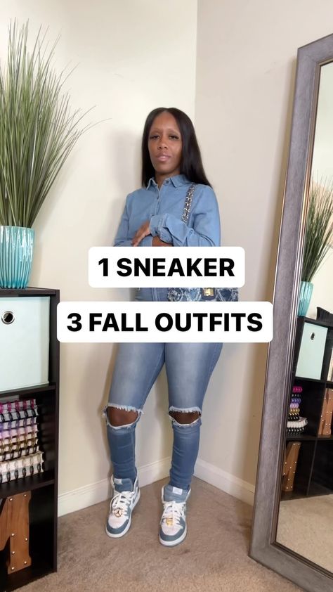 Blue And White Jordans Outfits, Denim Outfit With Sneakers, Demin Jordan 1s Outfit, Denim Dunks Outfit, Denim Jordan 1s Outfit Women, Denim Shoes Outfit Fashion Ideas, Jordan 1 Outfit Women Spring, Denim And Sneakers Outfit, Denim Jordan 1s Outfit