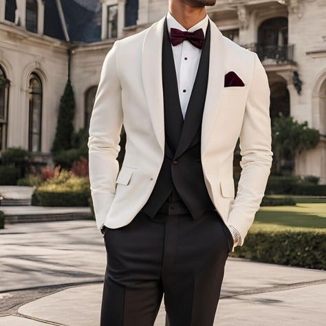 Bespoke White Tuxedo For Semi-formal Events, Luxury White Three-piece Suit For Formal Occasions, Elegant White Single-breasted Three-piece Suit, Elegant White Slim Fit Three-piece Suit, Tailored White Three-piece Tuxedo Suit, Wedding Vest, White Wedding Suit, White Tux, Black And White Suit