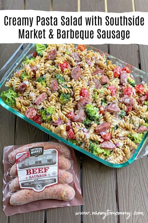 #ad Today I’m sharing a delicious and easy recipe for summer made with @southsidebbq Original Beef Sausage. Creamy Pasta Salad is the perfect dish to bring to any summer outing because it’s refreshing while giving comfort food vibes. Drop by the blog for the full recipe details. And you can save 10% site wide at #SouthsideMarket with code TXBBQ10. #SouthsideSausageRecipe Smoked Sausage Pasta Salad, Sausage Creamy Pasta, Pasta Salad With Sausage, Sausage Pasta Salad, Salad With Sausage, Hot Dog Pasta, Creamy Pasta Salad, Sausage Salad, Smoked Sausage Pasta