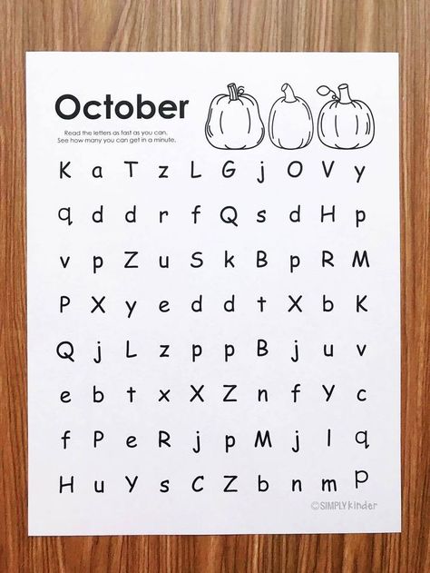 Free letter naming fluency practice pages from Simply Kinder. (September edition). Letter Naming Fluency Activities, Letter Fluency, Kindergarten Fluency, Letter Sound Fluency, Letter Naming Fluency, Letter Recognition Kindergarten, Reading Intervention Activities, Fluency Activities, Alphabet Worksheets Kindergarten