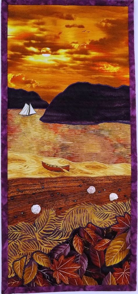 Linda's Landscape Quilts: 2020 Sunset Quilts, Seascape Quilts, Landscape Art Quilts, Art Quilting, Landscape Quilt, Landscape Quilts, Quilt Border, Beach Road, Quilting Studio