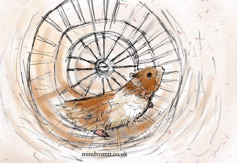 Hamster running on a wheel by Richard Stelmach. http://mindvomit.co.uk Hamster Running On Wheel Illustration, Hamster Wheel Drawing, Hamster Running On Wheel, Hamster Wheel Illustration, Robo Hamster, Art Scribble, Hamster Running, Running Drawing, Inspiration Portrait