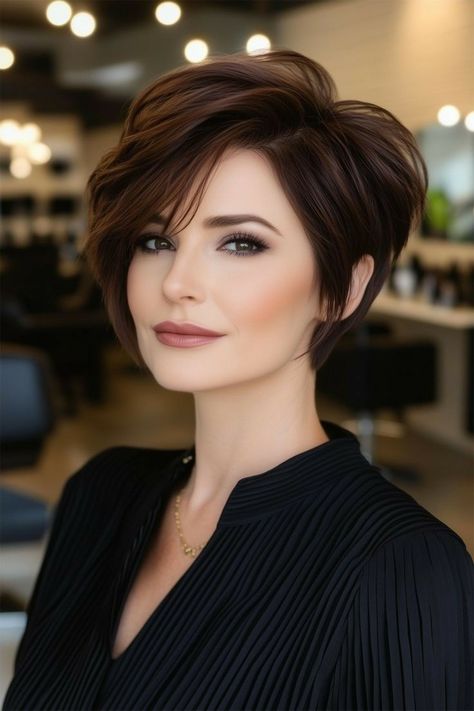 Long Pixie Haircut For Straight Hair, Stacked Inverted Bob Haircuts Short, Edgy Pixie Bob, Styling A Long Pixie, Medium Length Pixie Haircut, Long Pixie Haircut For Thick Hair, Razor Bob Haircut, Pixie Cut Plus Size, Side Part Pixie Haircut