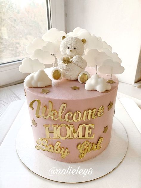 Cake For Welcome Home, New Baby Cakes Girl, Welcome Baby Girl Cake Ideas, Cake For Newborn Baby Girl, Welcome Baby Girl Decoration Ideas, Welcome Home Baby Girl Decorations Decor, Welcome Home Cake Ideas, Welcome Home Baby Cake, Baby Girl Welcome Decoration