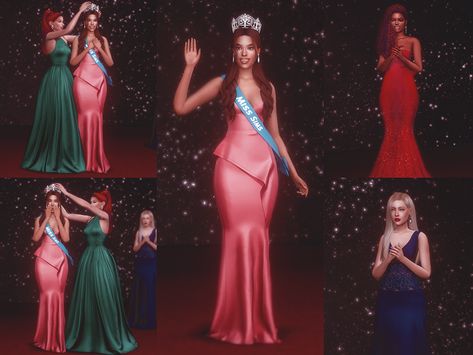 Sims 4 — Beauty Pageant Crowning Poses by KatVerseCC — Beauty pageant poses for your beauty queens. I hope you enjoy! :) Beauty Pageant Crowns, Sims 4 Prom, Pageant Poses, Sims 4 Couple, Sims4 Poses, Sims 4 Couple Poses, Poses Sims 4, Queens Tiaras, 4 Poses