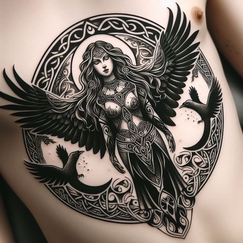 The Morrigan Tattoo, Goddess Morrigan, Jeep Tattoo, Trinity Tattoo, The Morrigan, Celtic Knot Tattoo, Knot Tattoo, Norse Goddess, Goddess Tattoo