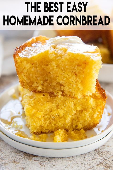 Best Cornbread Recipe is a super easy homemade cornbread that is tender, buttery, and moist.  Serve it with butter, honey, and syrup or your favorite soups and stews! Sweet Cornbread Recipe, Easy Homemade Cornbread, Best Cornbread, Jiffy Cornbread Recipes, Best Cornbread Recipe, Cornbread Recipe Sweet, Moist Cornbread, Jiffy Cornbread Mix, Jiffy Cornbread