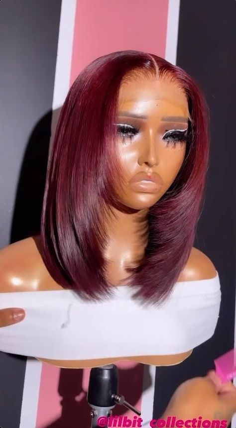 Hairstyles Avant Garde, Hair Inspp, Burgundy Bob Wig, New Black Hairstyles, Simple Natural Hairstyles, Virgo Outfits, Lace Front Hairstyles, Curly Hair Sew In, Burgundy Bob