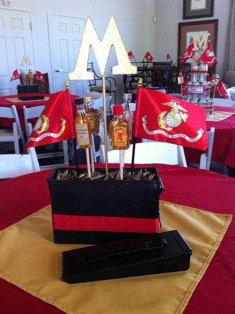 party ideas for USMC retirement | USMC ... Marine Corp Centerpieces, Military Retirement Party Ideas, Usmc Party, Marine Retirement, Boot Camp Party, Usmc Retirement, Marine Corps Retirement, Military Retirement Party, Usmc Birthday