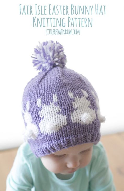 Fair Isle Easter Bunny Hat Knitting Pattern for babies and toddlers! | littleredwindow.com Bunny Hat Knitting Pattern, Boys Easter Hat, Easter Bunny Hat, Baby Bunny Hat, Easter Bunny Outfits, Bunny Knitting Pattern, Baby Boy Easter, Easter Hat, Fair Isle Hat