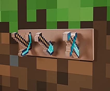 Minecraft Merch, Minecraft Storage, Minecraft Room Decor, Wall Coat Hooks, Minecraft Bedroom Decor, Minecraft Diamond, Minecraft Wall, Gaming Bedroom, Tool Wall