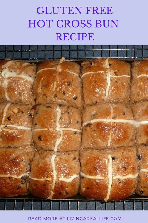 Hot Cross Buns Recipe Easy, Gluten Free Hot Cross Buns, Hot Cross Bun Recipe, Gluten Free Bread Machine, Cross Buns Recipe, Hot Cross Buns Recipe, Gluten Free Flour Mix, Hot Cross Bun, Bread Maker Recipes