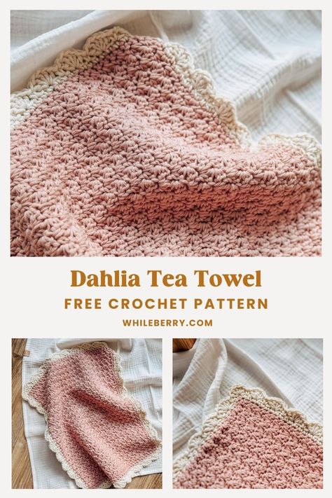 Free Bridgerton-Inspired Kitchen Towel Crochet Pattern - Dahlia Tea Towel — Whileberry | Modern Knitting Patterns, Classes and Tutorials Crochet Kitchen Towel Pattern, Crochet Tea Towels, Crochet Hand Towels, Crochet Towel Pattern, Dish Towel Crochet, Crochet Tea Towel, Kitchen Towel Crochet, Crochet Towels, Towel Crochet