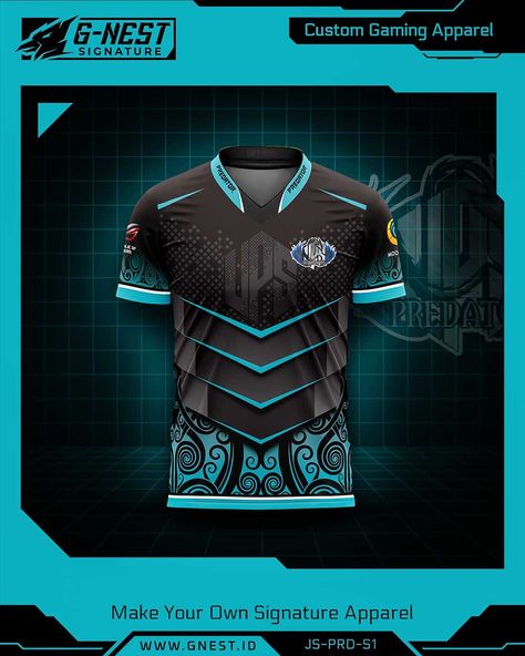 Desain Jersey PREDATOR S1 Esports / Gaming. Custom Gaming Apparel by G-NEST Signature. Make your own signature! Jersey Esport, Cricket Uniforms, Cricket Dress, Cricket Kit, Badminton Club, Cricket Jersey, Cricket T Shirt, Sport Shirt Design, Sports Jersey Design