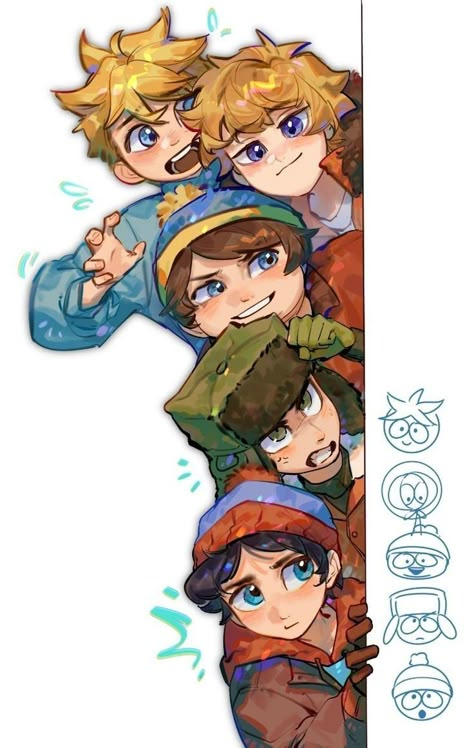 South Park Fanart Anime, South Park Characters Fanart, South Park Anime Fanart, South Park Kenny Fanart, Main 4 South Park, Butters South Park Fanart, South Park Main 4, Anime South Park, South Park Poster