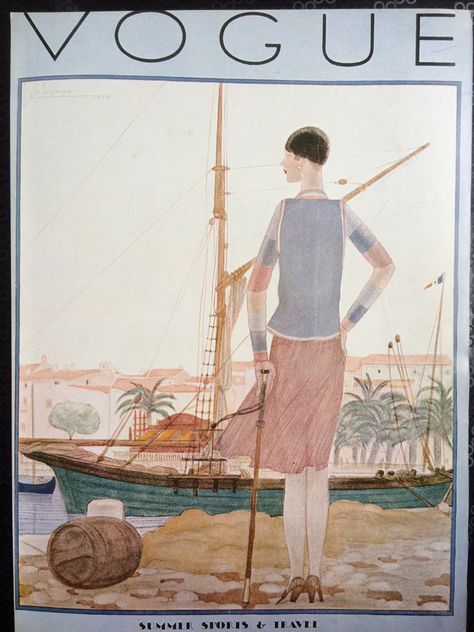 1920s Vintage Vogue Magazine Cover Print June 1928 by Lepape size 8 1/2 x 11 3/4 inches by ClaritaVintage on Etsy Vintage Vogue Fashion, Sailboat Wall Decor, French Haute Couture, Vogue Magazine Cover, Vintage Vogue Covers, Mediterranean Travel, Vogue Magazine Covers, Magazine Vogue, Fashion Magazine Cover