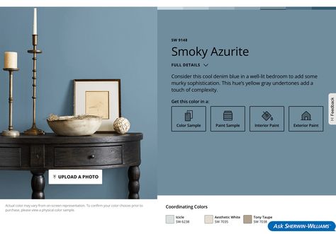 Sw Smoky Azurite, Smoky Azurite Sherwin Williams, Blue Paint Color, Blue Paint Colors, Sherwin Williams Paint Colors, Paint Projects, Slate Tile, Door Ideas, Color Samples