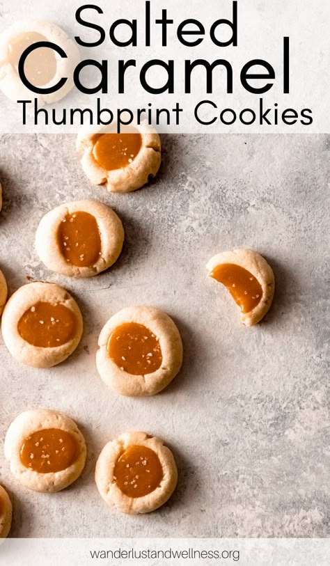 Caramel Thumbprint Cookies, Butter Thumbprint Cookies, Best Thumbprint Cookies, Caramel Butter, Thumbprint Cookie, Caramel Shortbread, Salted Caramel Cookies, Diet Cookies, Thumbprint Cookies Recipe