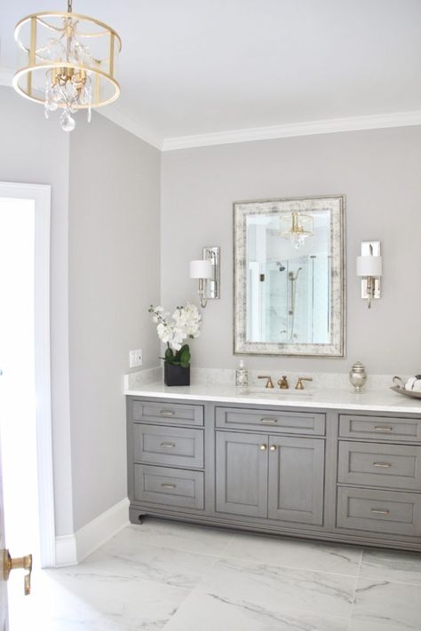 Grey Marble Bathroom, Bathroom Grey, White Marble Bathrooms, Grey Bathroom Vanity, Restroom Decor, Gray Cabinets, Bathroom Remodel Designs, Bathroom Remodel Shower, Upstairs Bathrooms