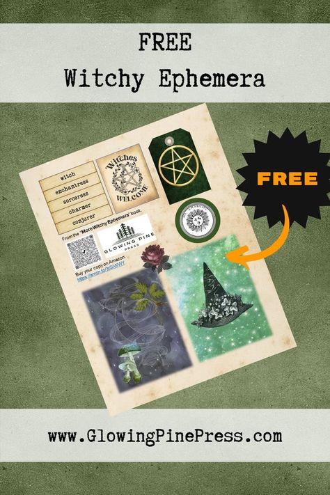 Free - 2 pages of Witchy Ephemera from Glowing Pine Press. Download and print! Great for junk journals, card making, scap booking, decoupage or any paper crafting you enjoy! Witch Ephemera, Witch Printables, Free Junk Journal, Free Ephemera, Cottage Witch, Printable Junk Journal, Witch Aesthetic, The Conjuring, Junk Journals