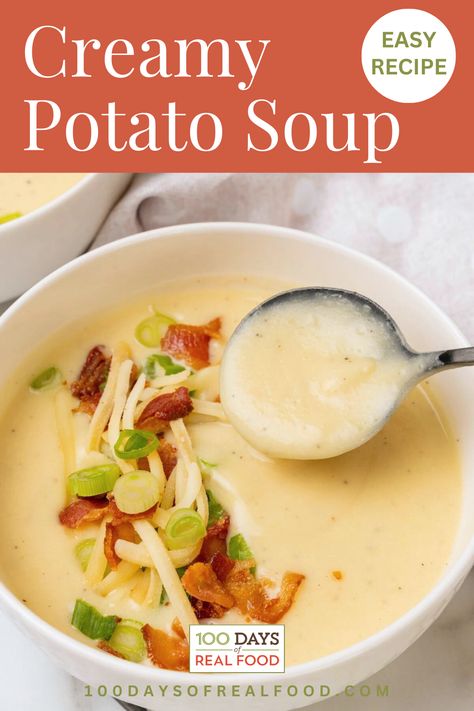 The Best Homemade Creamy Potato Soup Recipe. This classic comfort food is a family favorite and it is so easy to make. Creamy Potato Soup is great because it is easy to prepare, made with simple ingredients, and is affordable to make at home. I make my Creamy Potato Soup on the stovetop. This easy potato soup is great topped with shredded cheese, crispy bacon, or chopped green onions. Easy Vegetarian Potato Soup, Potato Soup Instant Potatoes, Low Cal Potato Soup, Potato Soup No Cheese, Easy Healthy Potato Soup, Potato Soup No Milk, Dairy Free Potato Soup, Creamy Potato Soup Recipe, Homemade Potato Soup