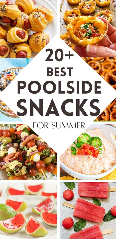 Easy poolside snacks! Find everything from savory pool party appetizers to sweet treats that are ideal for any pool party. These pool party food ideas are not only delicious but also easy to enjoy while you soak up the sun. Don't forget to pin your favorites! Outdoor Snacks Party, Pool Party Appetizers Finger Foods, Finger Food For Pool Party, Finger Food Pool Party, Pool Party Meal Ideas, Potluck Pool Party, By The Pool Snacks, Snacks For Pool Day, Finger Foods For Pool Party