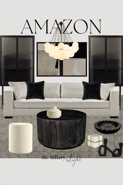 Black Grey Living Room Decor, Grey And Black Home Decor, Black Cozy Living Room, Modern Living Room Black And White, Black White And Gray Living Room, Dark Neutrals Living Room, Black And White Living Room Ideas Modern, Cool Tone Living Room, Rh Modern Living Rooms