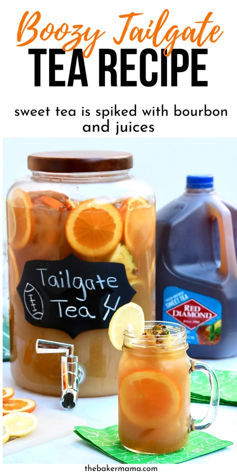 Boozy Tea, Bourbon Tea, Tailgating Drinks Alcohol, Superbowl Punch Alcohol, Tailgate Drinks Alcohol Easy, Spiked Tea Party, Tailgate Cocktails Alcohol, Spiked Tea Recipe, Tailgate Punch Alcohol