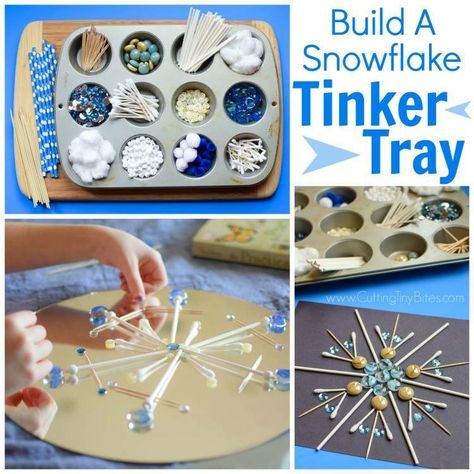 Build A Snowflake, Reggio Emilia Preschool, Stem Winter, Winter Stem, Tinker Tray, Tiny Bites, Winter Activities Preschool, Winter Play, Winter Kindergarten