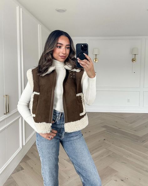 Suede Fur Vest Outfit, Sherpa Lined Vest Outfit, Leather Sherpa Vest Outfit, Brown Suede Vest Outfit, Brown Sherpa Vest Outfit, Suede Vest Outfit, Sherpa Vest Outfit, Fleece Vest Outfit, Leather Vest Outfit