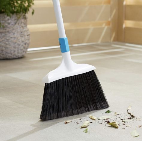 Basics Heavy-Duty Broom, Blue and White, Durable, premium, plastic, recommended for hard floor Plastic Broom, Push Broom, Mrs Jones, Outdoor Patios, Glass Packaging, Broom Handle, Industrial Space, Amazon Basics, Plastic Items