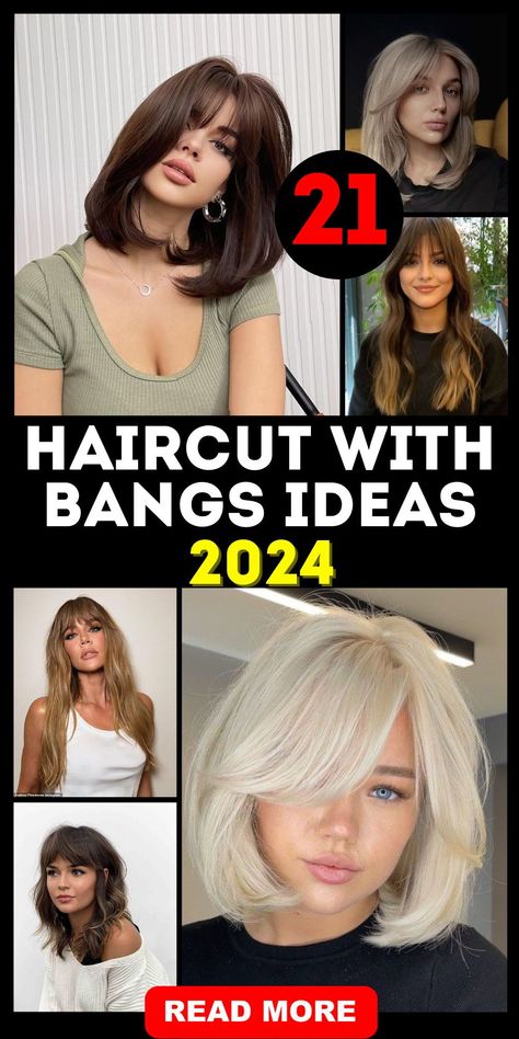 In 2024, the spotlight is on haircut with bangs styles that transcend age boundaries. Whether you're over 50 and seeking a classic medium-length shag cut or a bold wolfcut with edgy layers, these hairstyles offer versatility and trendiness. With options like the lob shag, very short bob, and 90s-inspired shaggy bangs, you can confidently step into the new year with a stylish look that's uniquely you. Medium Wolfcut, Round Face Haircuts Medium, Mid Length Hair With Bangs, Lob Haircut With Bangs, Shaggy Lob, Shoulder Length Straight Hair, Medium Haircuts With Bangs, Shoulder Length Hair With Bangs, Long Layers With Bangs