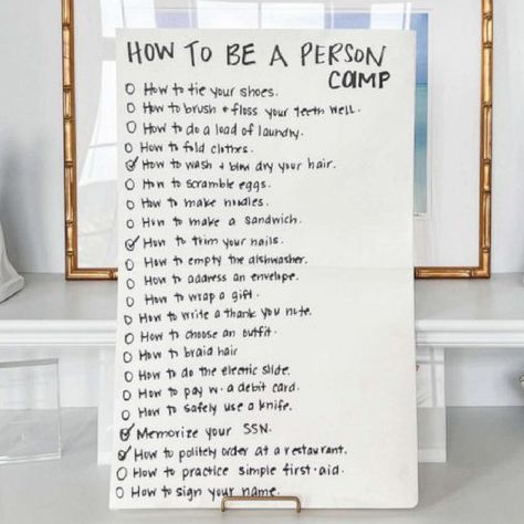 How To Be A Person Camp, Life Skills Summer Camp, Me Time Activities, How To Be A Person Camp For Kids, Skills To Teach Your Kids, Activities For Kids At Home, Basic Life Skills, Kids At Home, Summer Activities For Kids