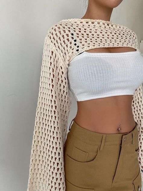 link: https://amzn.to/3Ue4YMj --- y2k tops shrug sweater long sleeve knit Super Crop Sweater, Easy Crochet Shrug, Super Cropped Sweater, Super Crop Top, Fancy Short Dresses, Cropped Shrug, Sweater Y2k, Cosy Outfit, Bell Sleeve Crop Top