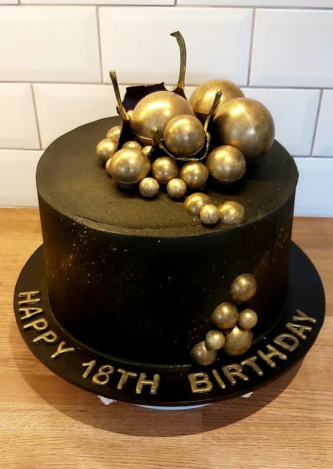 Chocolate sponge, Chocolate buttercream, tempered chocolate gold balls Chocolate Theme Cake, Gold 18th Birthday Cake, Gold 18th Birthday, Tempered Chocolate, Cakes Design, Chocolate Gold, 18th Birthday Cake, Chocolate Cake Decoration, Chocolate Sponge