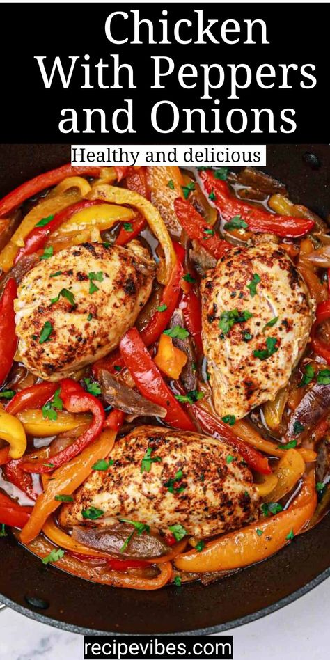 Chicken Peppers And Onions Rice, Chicken Thigh Bell Pepper Recipe, Chicken Onions And Peppers, Spanish Chicken Breast Recipe, Stovetop Chicken Recipes, Stovetop Chicken Thighs, Chicken With Peppers And Onions, Chicken Bell Pepper Recipes, Chicken And Bell Peppers