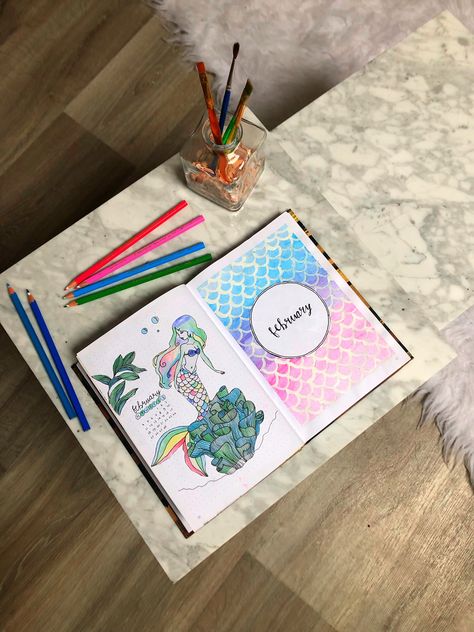 Mermaid Bullet Journal, Bullet Journal Design Ideas, Bullet Journal Themes, Journal Themes, Mermaid Theme, Journal Design, Sea Creatures, The Little Mermaid, Bullet Journal