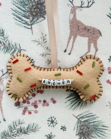 Happy 1 year gotcha day to our Archer. The sweetest most handsome pup around. Dog Bone Ornaments Diy, Dog Ornaments Diy, Felt Dog Ornament, Christmas Gift Wrapping Ideas, Felt Beads, Felt Ornament, Dog Crafts, Ornament Ideas, Christmas Card Design