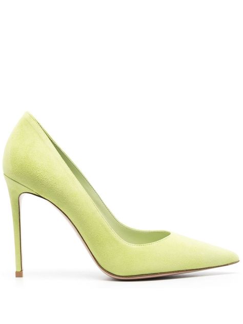 Eva 105mm suede pumps from LE SILLA featuring light green, goatskin, calf leather, calf suede, branded insole, pointed toe, slip-on style and high stiletto heel. Light Green Heels, Farfetch Shoes, Lime Green Heels, Green High Heels, Green Pumps, Green Heels, Red Pumps, Blue Pumps, Pink Pumps