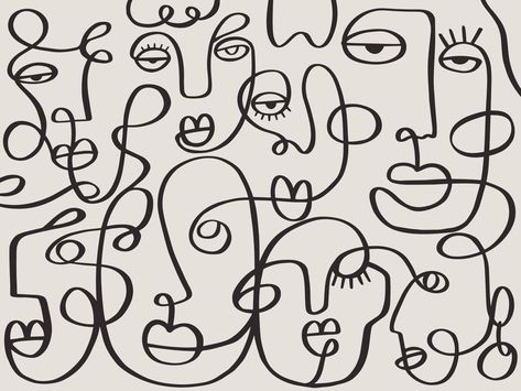 One line drawing abstract face abstract pattern. Modern minimalism art, aesthetic contour. Continuous line background with woman and man faces. Wall poster decor Continous Line Drawing, Line Art Patterns, Culinary Arts Schools, Line Drawing Abstract, Picasso Prints, Art Abstrait Ligne, Grafic Art, Best Eyes, Face Abstract