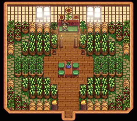 Stardew Big Shed Layout, Stardew Valley Cabin, Stardew Valley Shed Design, Shed Stardew Valley, Stardew Decoration, Stardew Valley Shed Layout, Shed Layout, Stardew Design, Stardew Valley Greenhouse