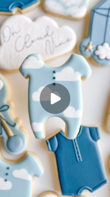 Katie | Los Angeles Custom Cookies on Instagram: "The sweetest onesie🥹☁️⁠ .⁠ .⁠ .⁠ #oncloudninecookies #oncloudnine #oncloudninetheme  #babyshowercookies #babyshowercookieset #babyboycookies #losangelescookies #sugarcookie #sugarcookiedecorating #sugarcookiesofinstagram #customsugarcookies #thesweetpeacookieco #satisfyingvideos #cookievideo #glendalecookies #glendaleca" Cloud 9 Baby Shower Cookies, Baby Onesie Cookies Decorated, Onesie Cookies Decorated, Baby Boy Cookies Decorated, Baby Cookies Decorated, Baby Boy Sugar Cookies, Baby Boy Cookies, Shoe Cookies, Onesie Cookies