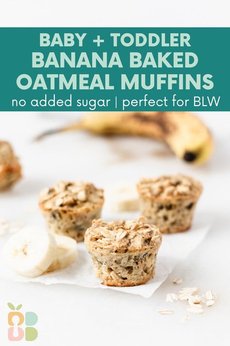 Baby + Toddler Banana Baked Oatmeal Muffins (No Added Sugar) - Baby Led Bliss Blw Banana Oat Muffins, Banana Oat Muffins For Baby, Oatmeal Muffins For Toddlers, Blw Banana Muffins, Oatmeal Bites For Baby, Baby Oatmeal Muffins, Banana Recipes For Baby, Banana Recipes Baby, Daycare Recipes