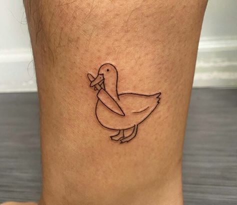 Black Tattoos Minimalist, Punk Minimalist Tattoo, Bunny With Knife Tattoo, Goose Knife Tattoo, Duck On Skateboard Tattoo, Duck Knife Tattoo, Silly Duck Tattoo, Funny Goose Tattoo, Duck Holding Knife Tattoo